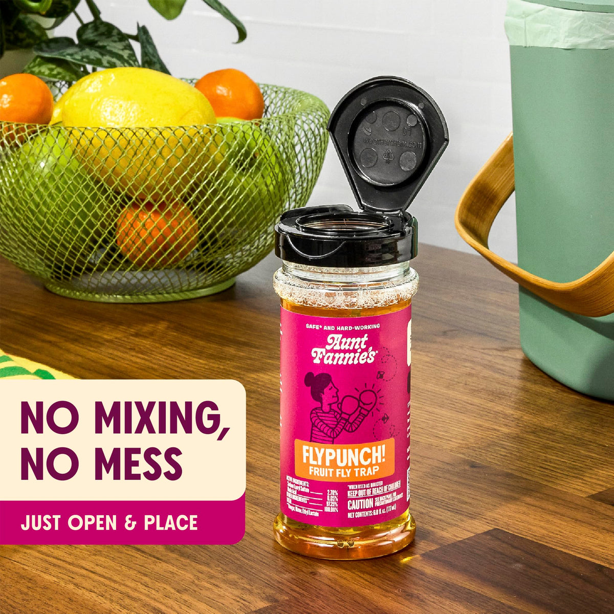 Label detail shows plant-based ingredients for safe use near food.