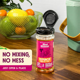 Label detail shows plant-based ingredients for safe use near food.