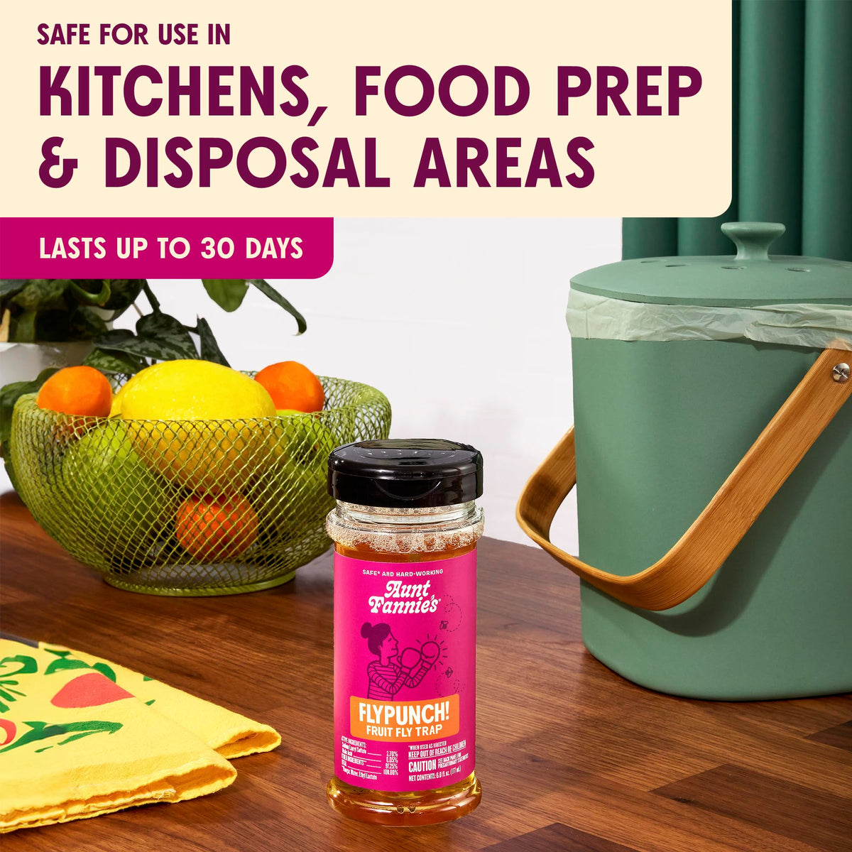 Pack of 12 FlyPunch traps arranged on kitchen shelf.