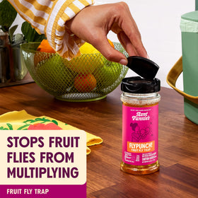 Aunt Fannie's FlyPunch trap shown in a kitchen for indoor fruit fly control.