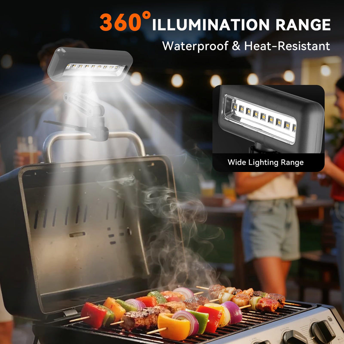 AuntyFey grill light mounted on handle provides clear illumination for Blackstone Weber griddles.