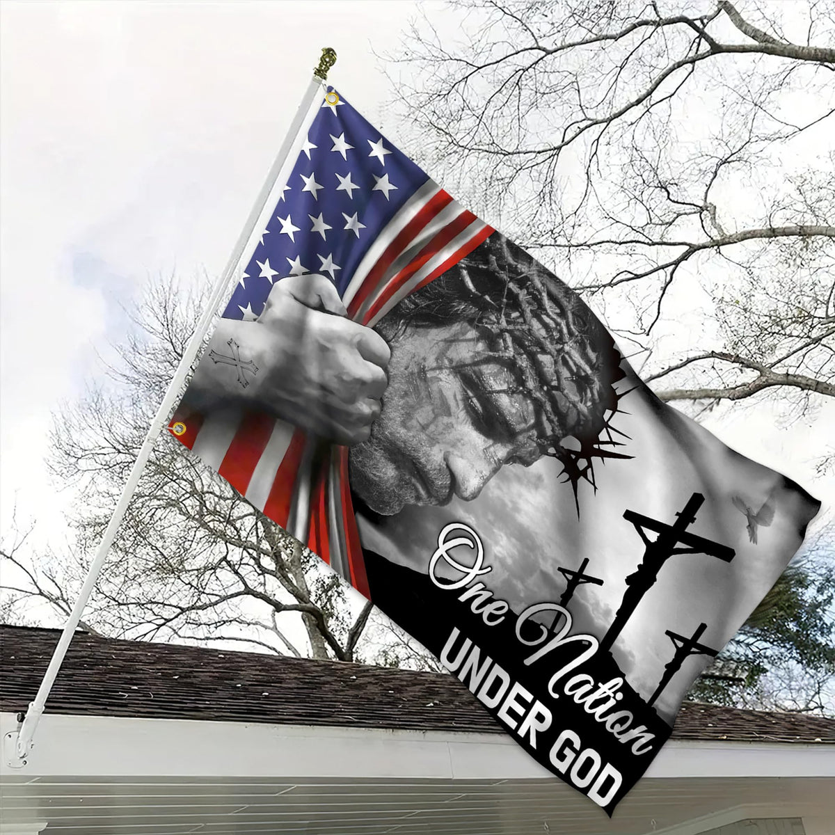 Auoycti flag used in a dorm room for faith-based personalization