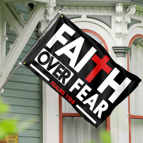 Auoycti Faith Over Fear flag brass grommets detail for durable mounting.