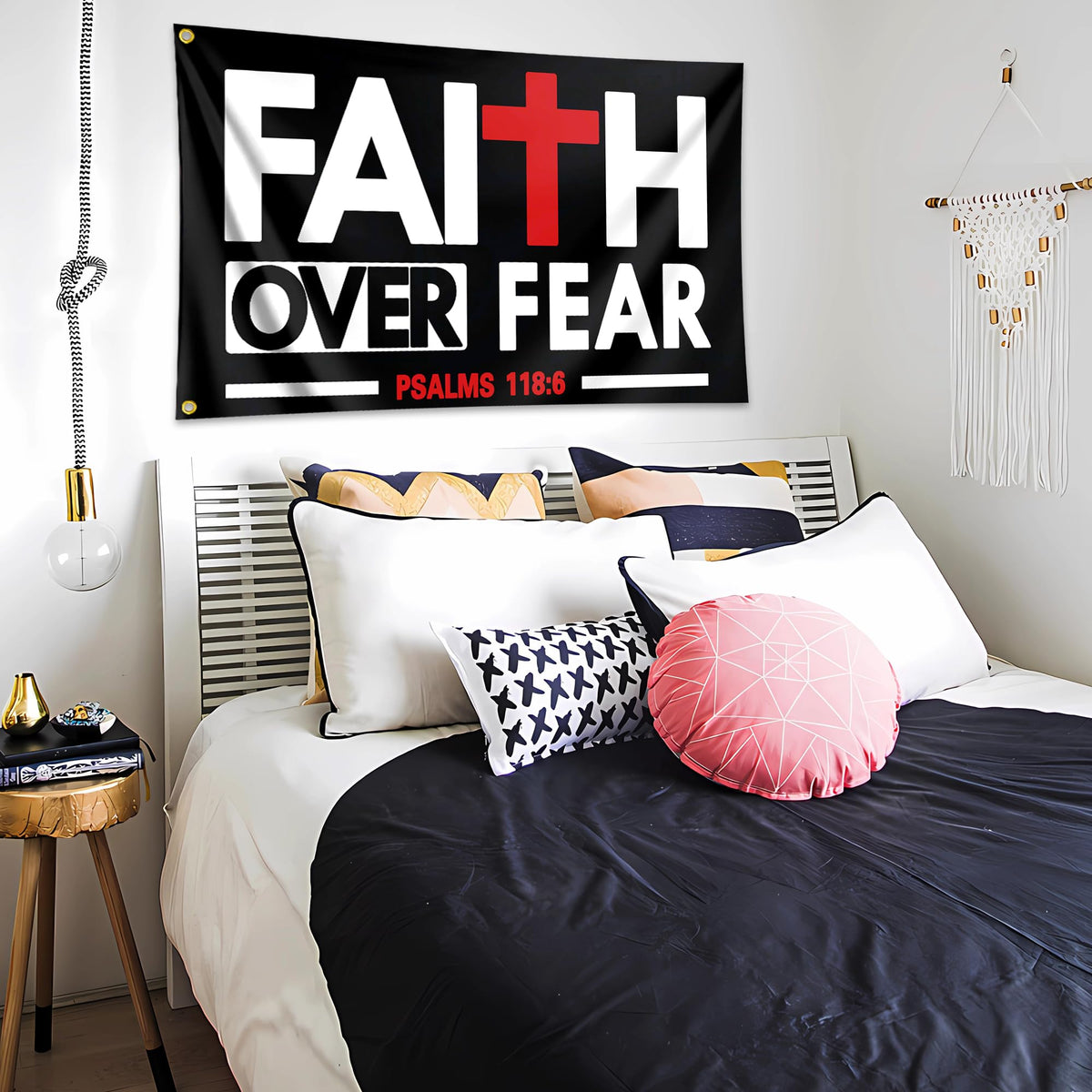 Auoycti Faith Over Fear flag dorm room display option.