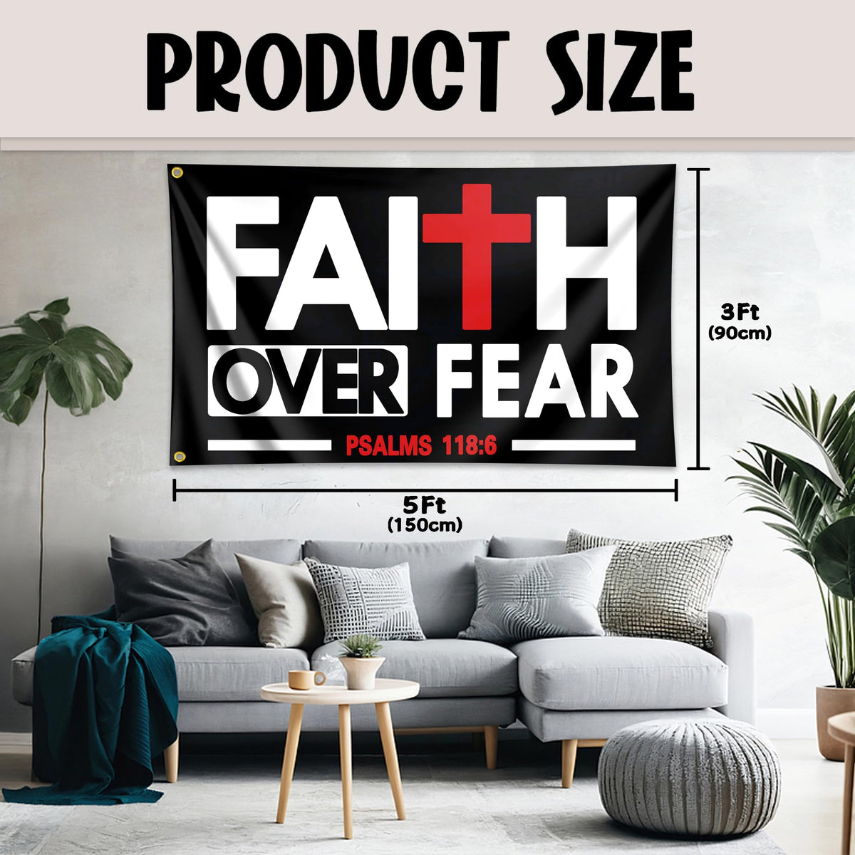 Auoycti Faith Over Fear flag double-sided printing for versatile visibility.
