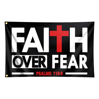 Auoycti Faith Over Fear flag front view with vivid double-sided print for display.