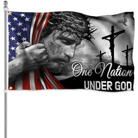 Auoycti One Nation Under God flag outdoors, 3x5 ft, durable for weather-ready display
