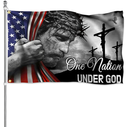 Auoycti One Nation Under God flag outdoors, 3x5 ft, durable for weather-ready display