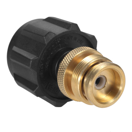 Aupoko 1LB to 20LB propane adapter connected to regulator for versatile outdoor cooking.