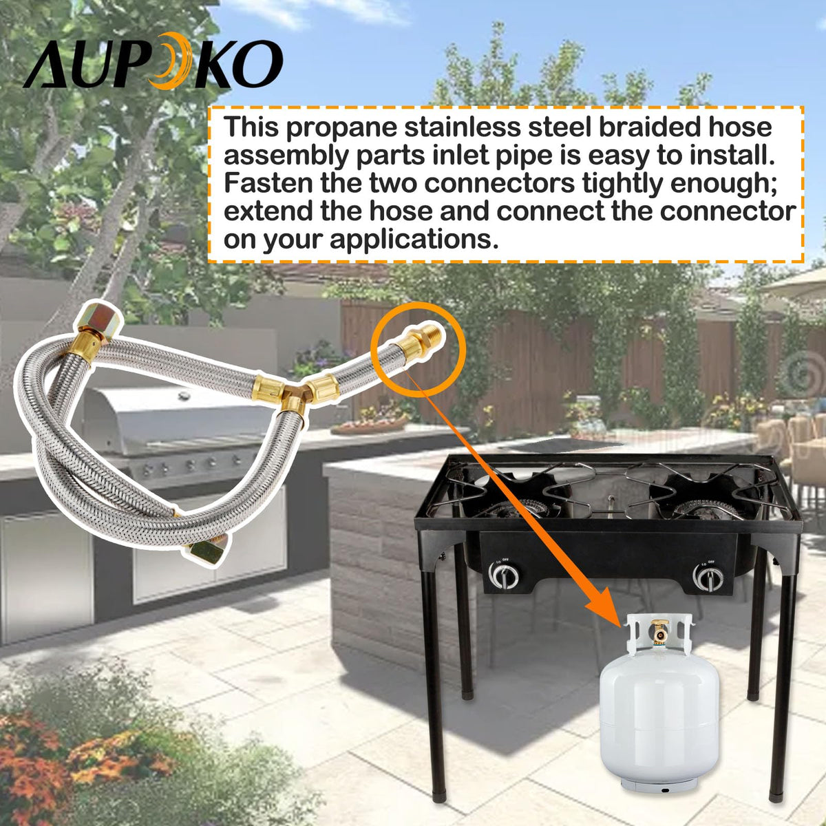 Aupoko two outlets with 5/8-18UNF female connectors on the splitter for dual hoses.