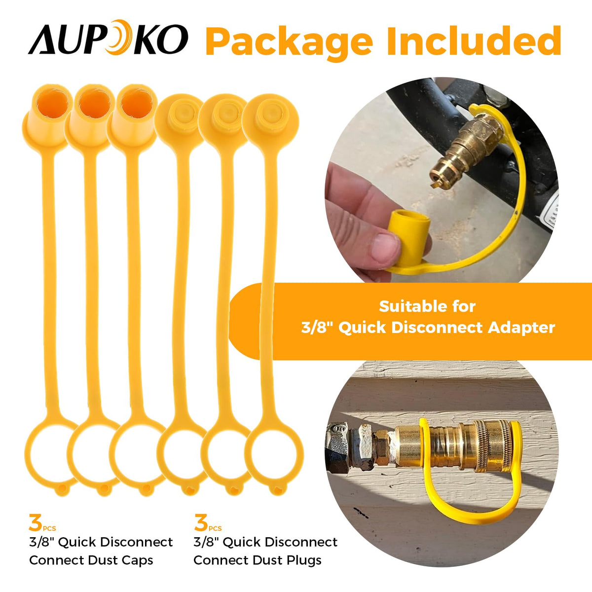 Aupoko propane natural gas quick connect cap and plug protect connections.