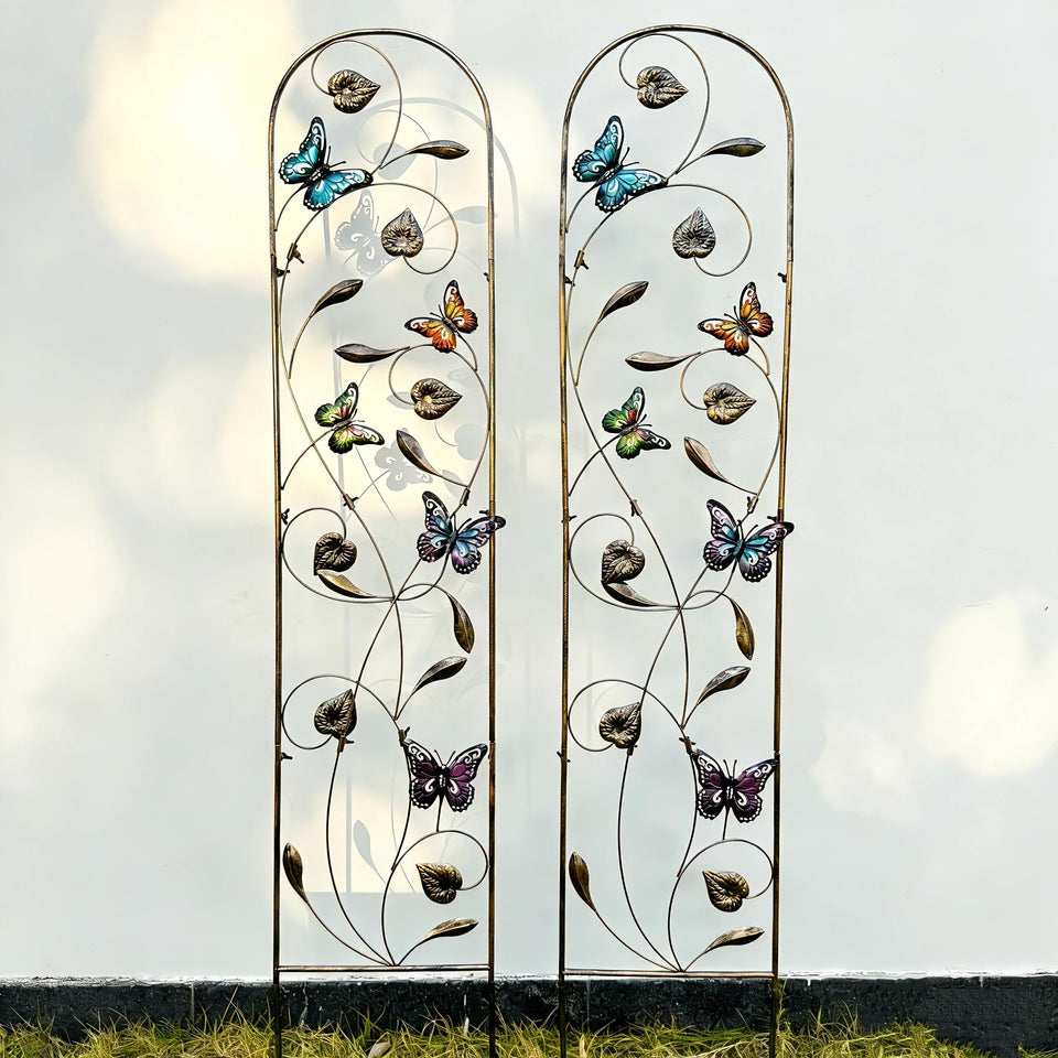Aura7Mix 2-pack trellis with butterfly accents supports climbing plants and adds color.