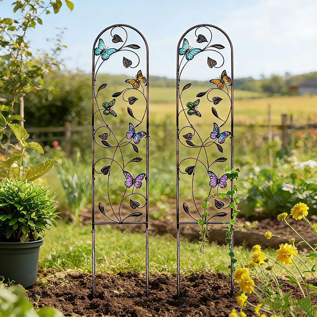 Aura7Mix decorative trellis panels work as wall accents or lawn focal points.