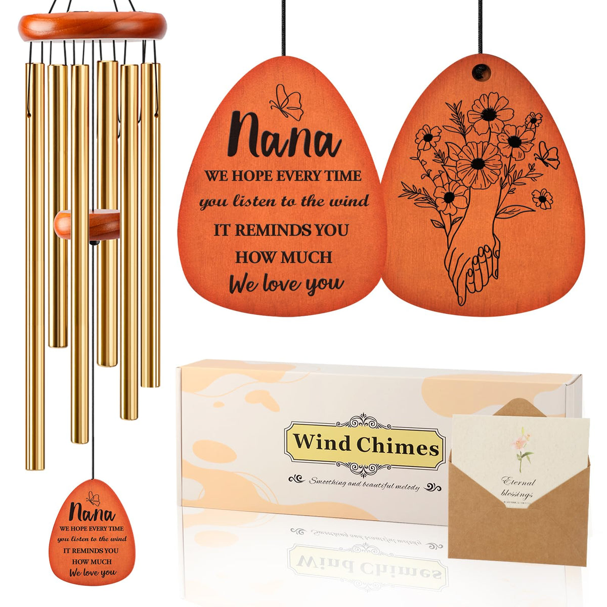 Aurastem 32-inch Nana wind chime in gold adds outdoor serenity and decorative charm.