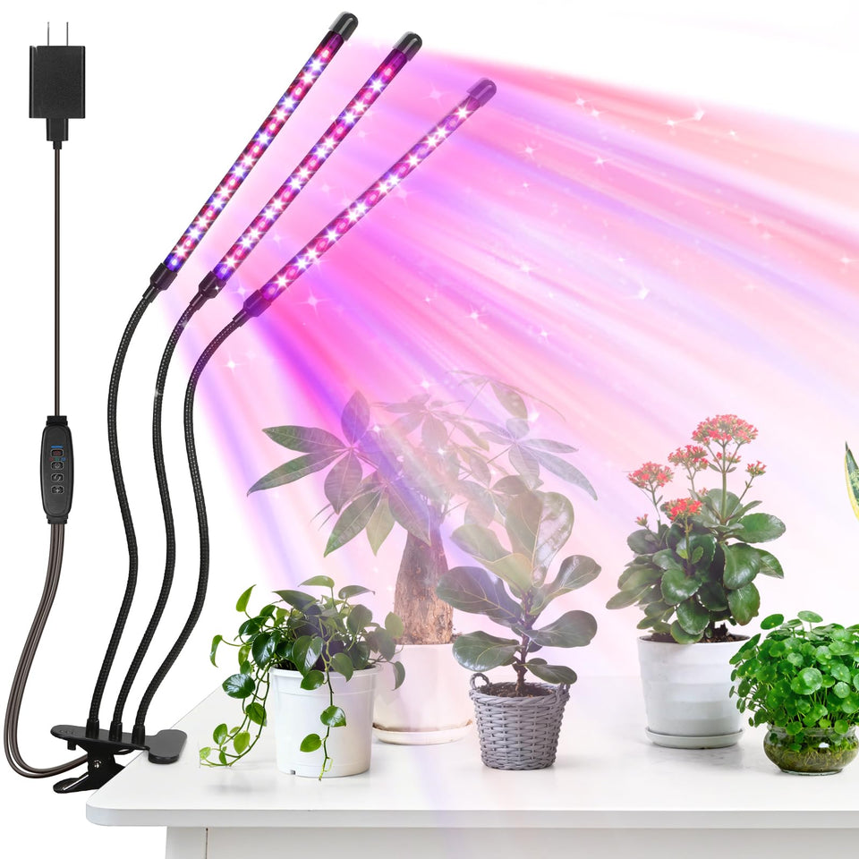 AU RAZIGLI three-head LED grow light for indoor plants boosts growth in low light.