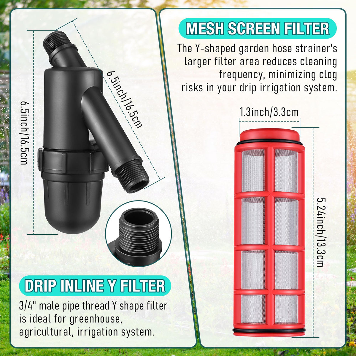 Aurelema inline Y filter with mesh screen reduces clogs.