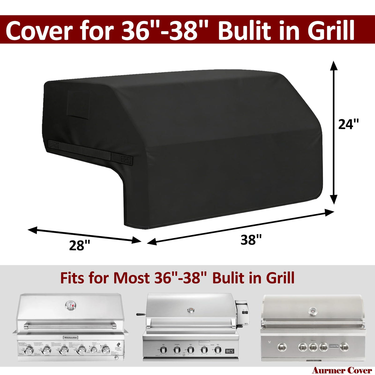 Aurmer 38 inch built-in grill cover side view with windproof fit