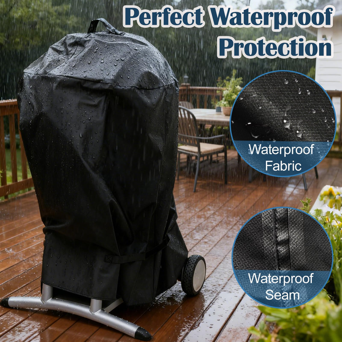 Aurmer Charbroil Patio Bistro cover side view with straps for windproof fit