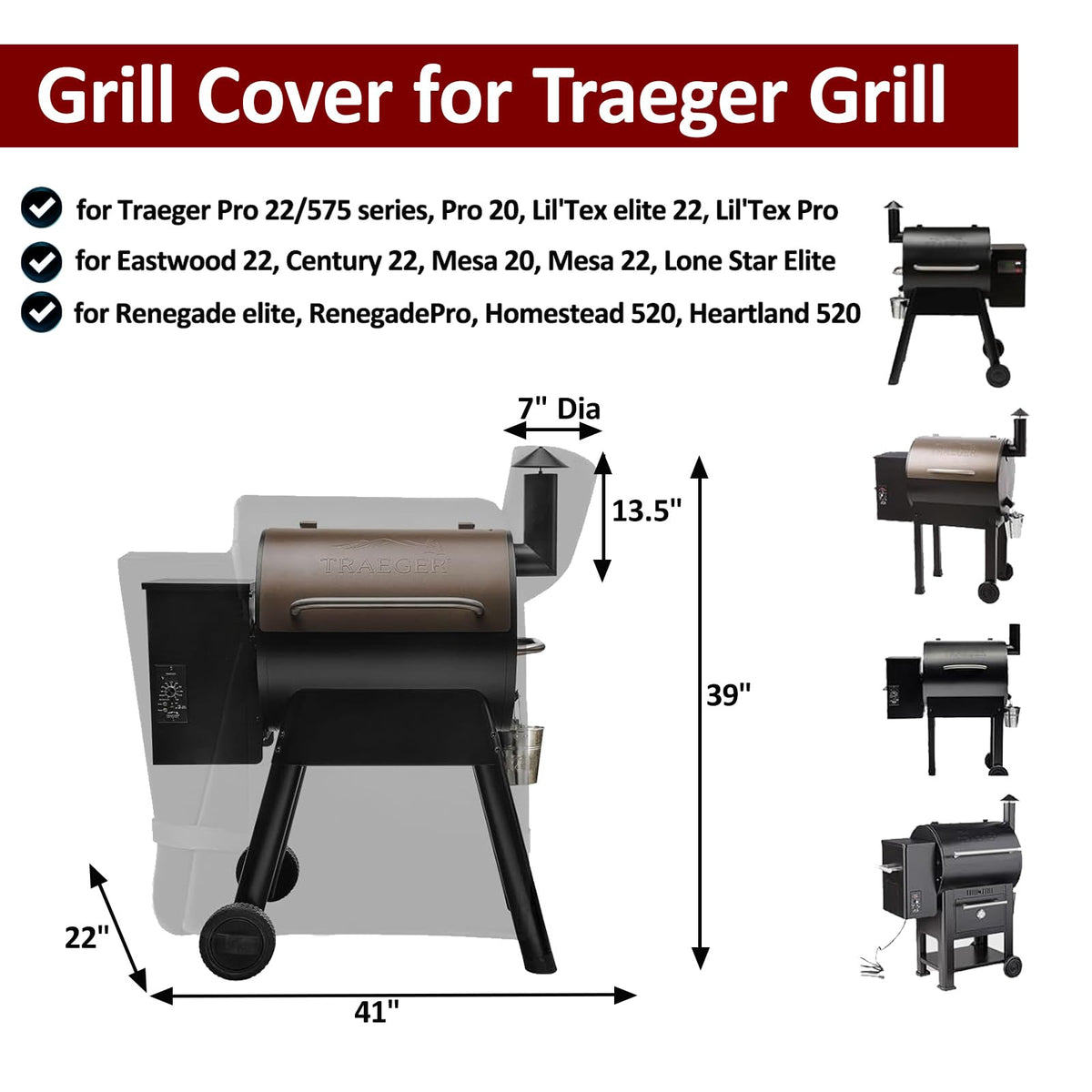Aurmer cover fits Traeger Pro 22/575 for durable outdoor protection.