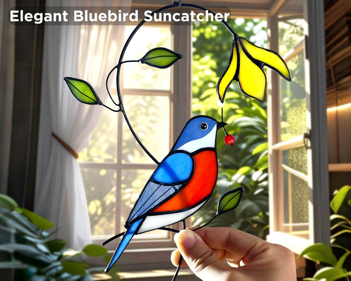 AuroAura bluebird suncatcher in a gift box, perfect for gifting to mom or nature lovers.