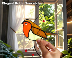 AuroAura handmade robin stained glass showcases copper foil details