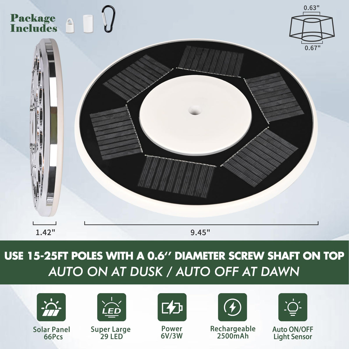 Aurolit Auro-8 in dusk-to-dawn auto-on mode for 15-25 ft flagpoles