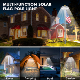 Packaging includes solar light, mounting tube, hook, and clip components