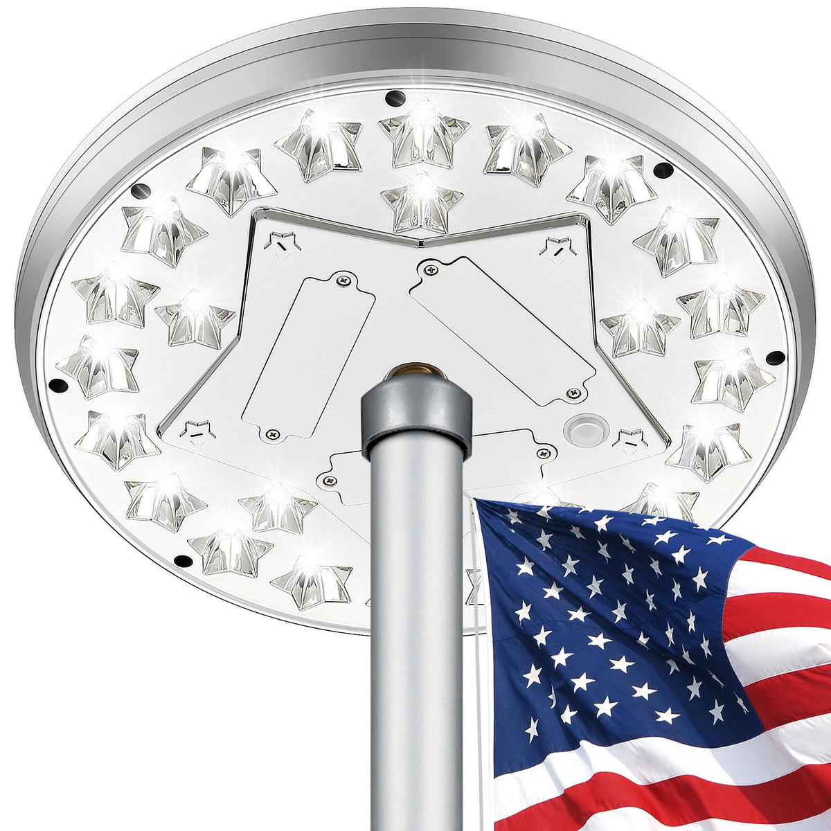 Aurolit flag light on top-mount installation for 15–30 ft poles