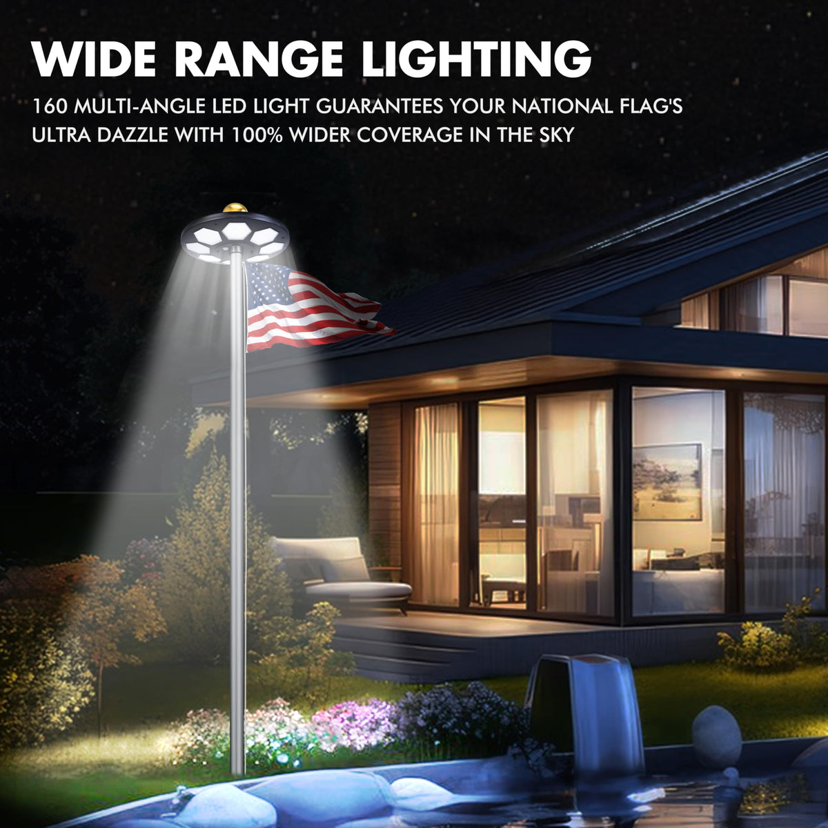 Aurolit solar panels on flagpole light deliver efficient, eco-friendly outdoor lighting.
