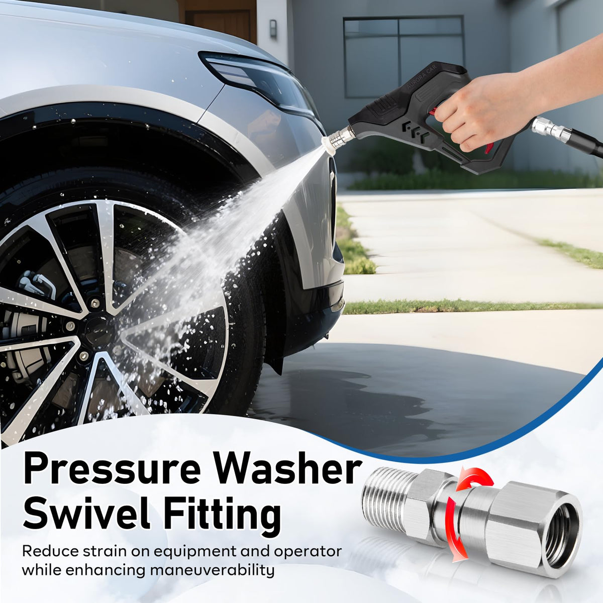 AURORA CAR high-pressure swivel enables smooth rotation during challenging cleanups.