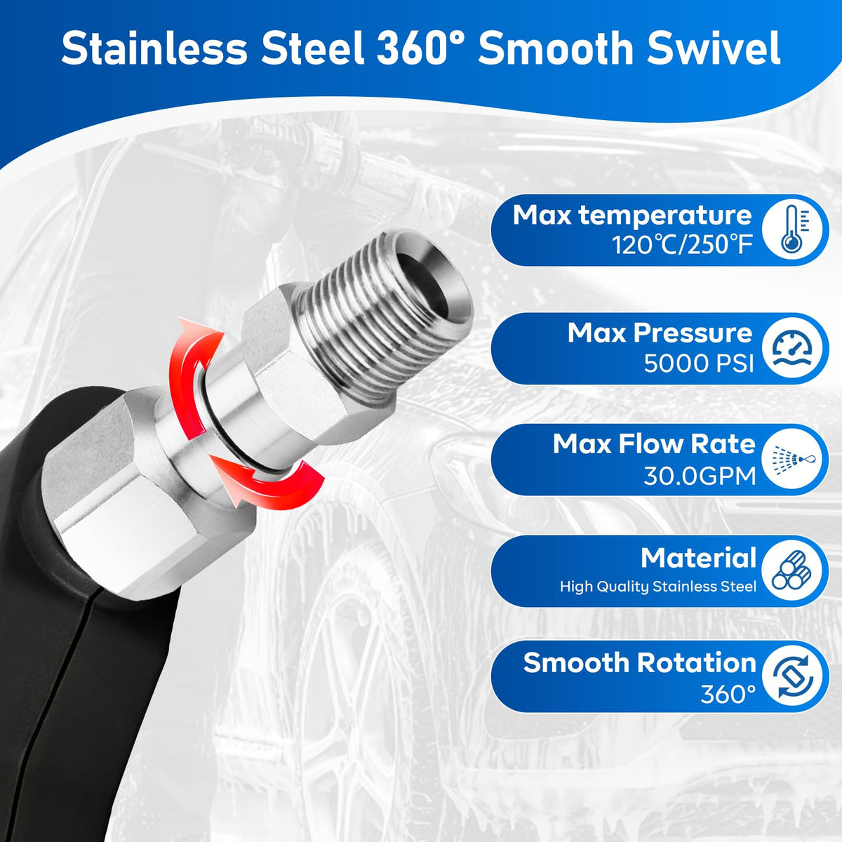 AURORA CAR stainless steel swivel connector offers durable high-pressure performance.