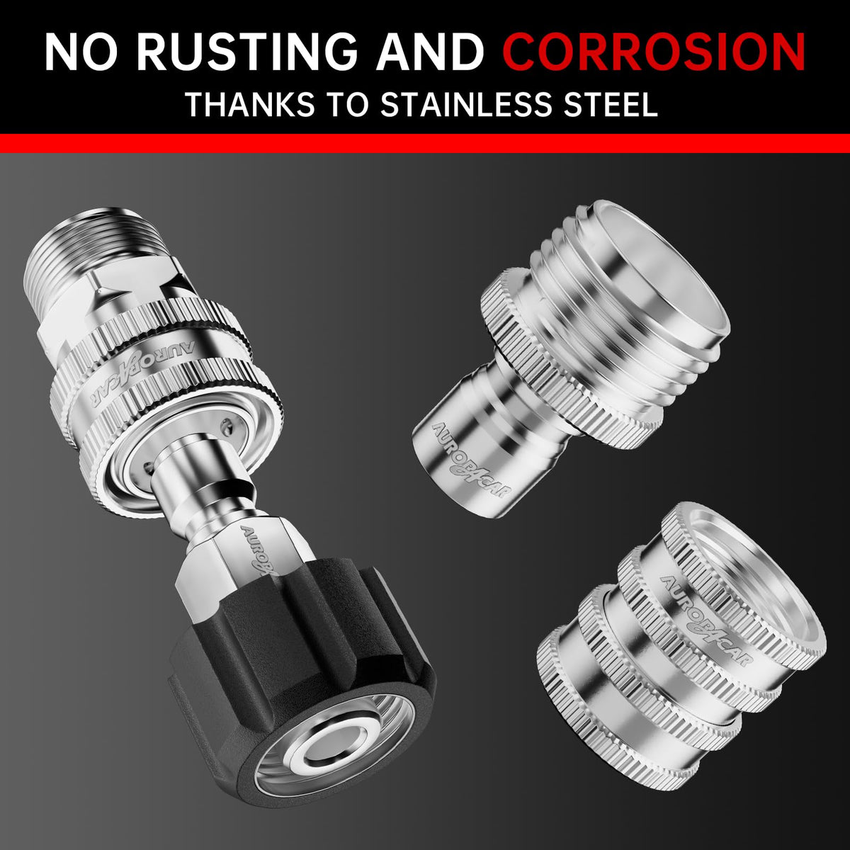 AURORA CAR three-quarter-inch hose fittings in use for versatile washers.