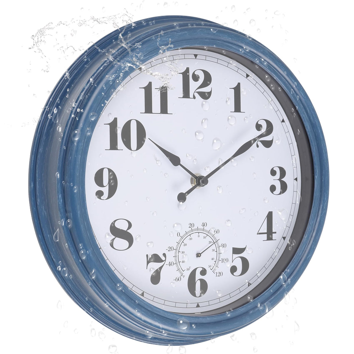 Aurowit outdoor clock 12inch blue-face with large numerals for easy outdoor readability.