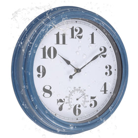 Aurowit outdoor clock 12inch blue-face with large numerals for easy outdoor readability.