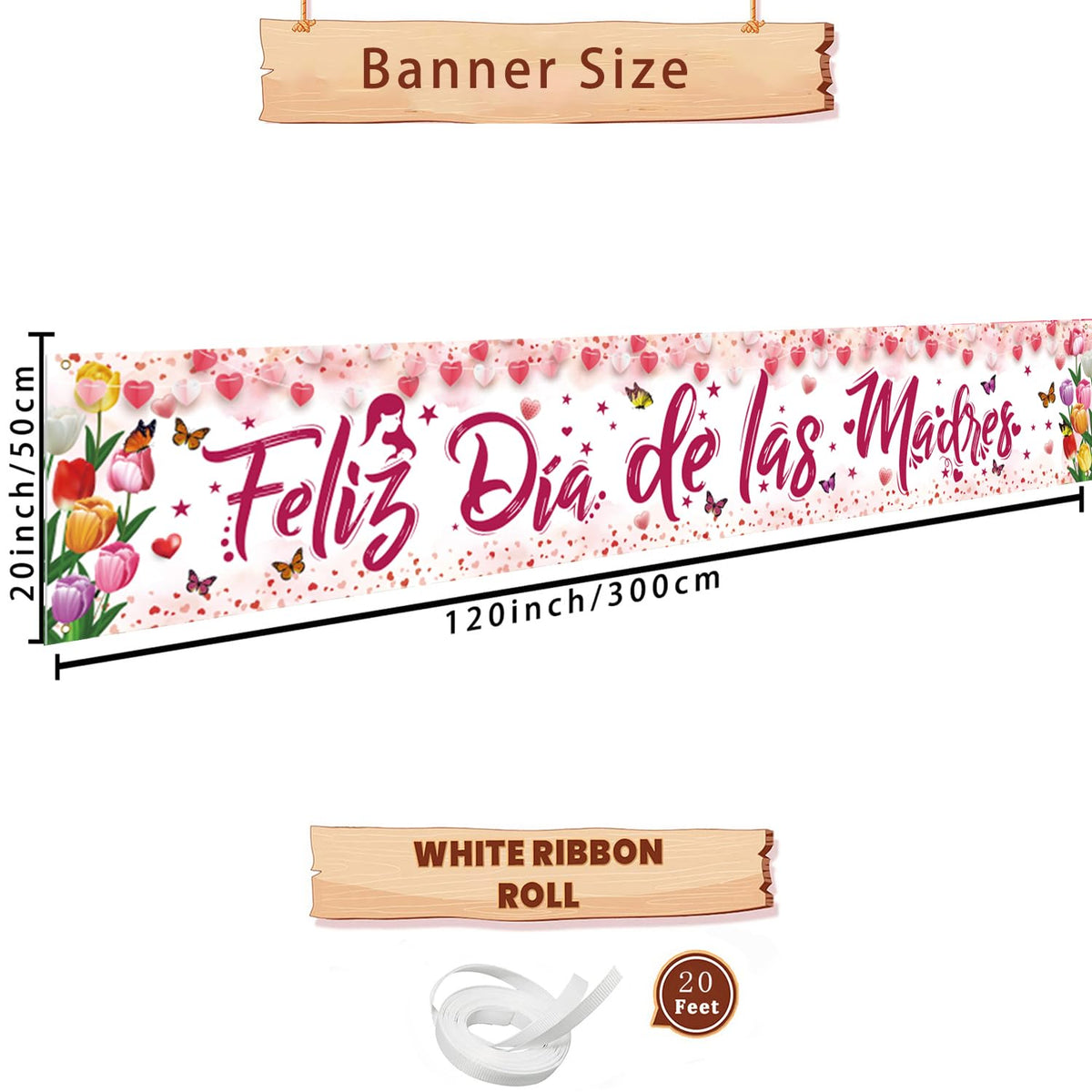 AUSHENKE Feliz Dia banner with floral accents, perfect for fences and walls