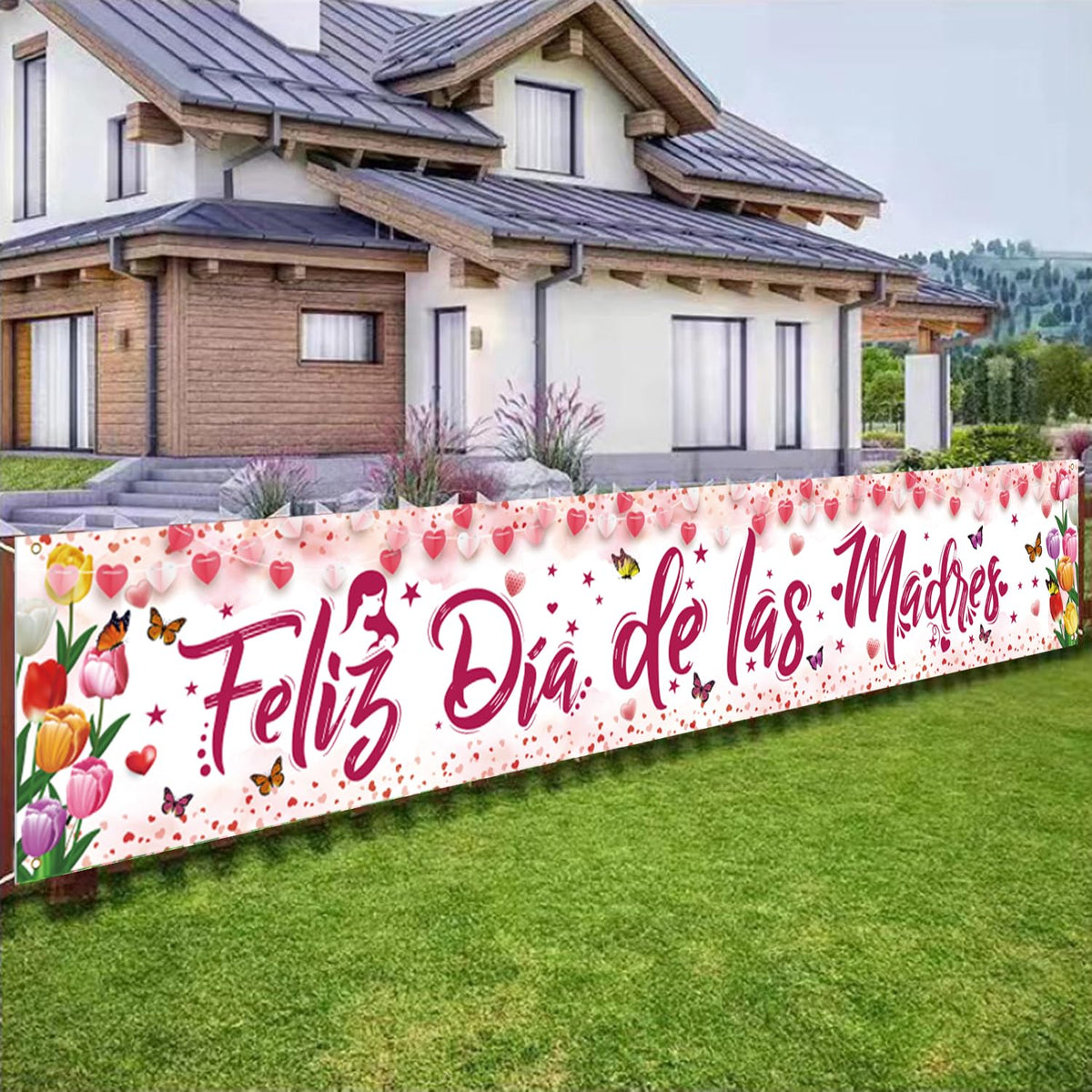 AUSHENKE long yard banner detail showing butterflies and hearts design
