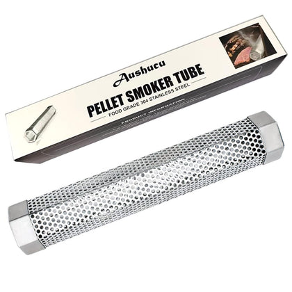Aushucu smoker tube 12in hex design for stable smoke on grills