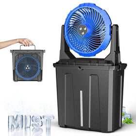 Ausic 10in portable misting fan full unit for outdoor cooling on patios.