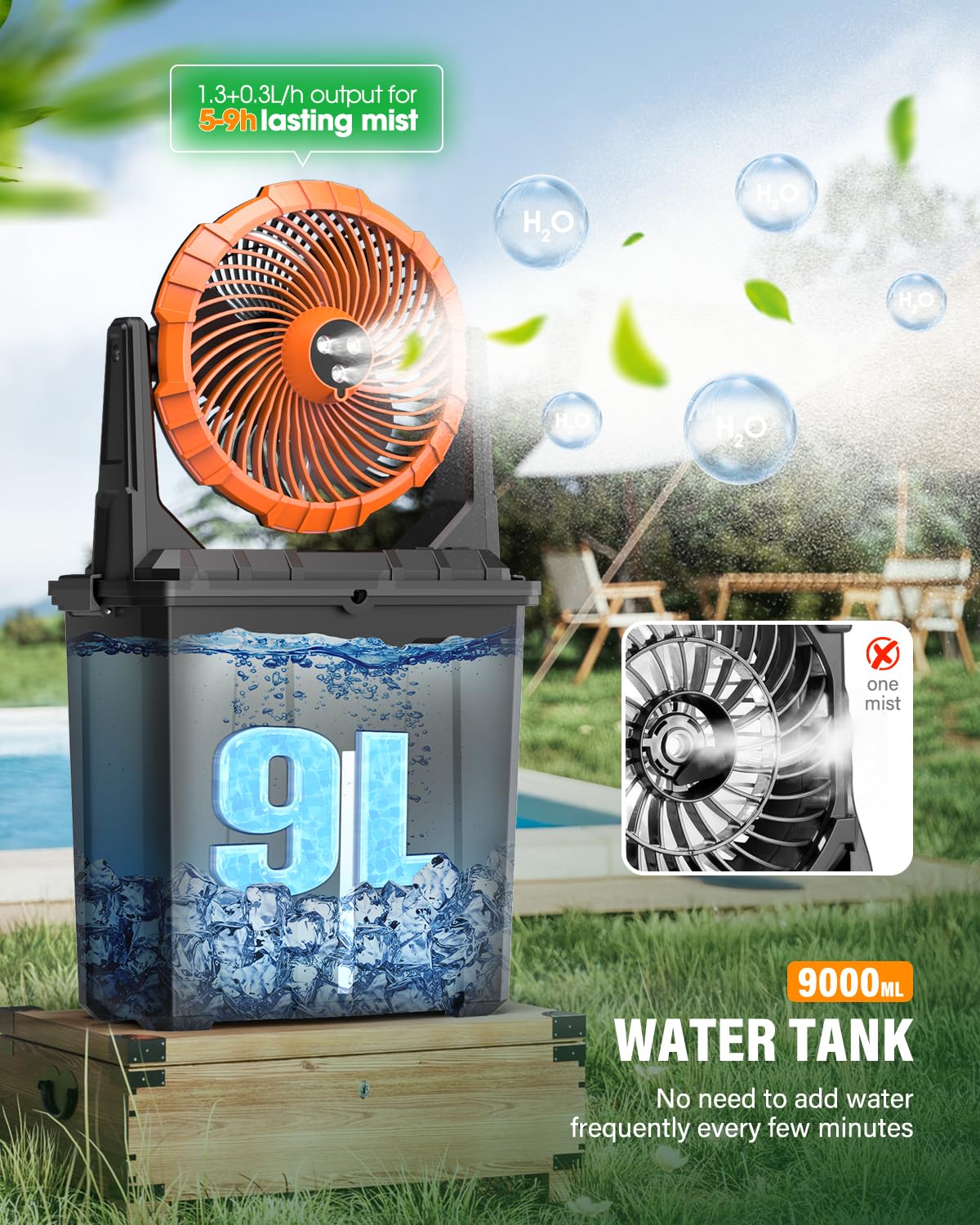 Ausic 9L water tank misting fan ready for use outdoors