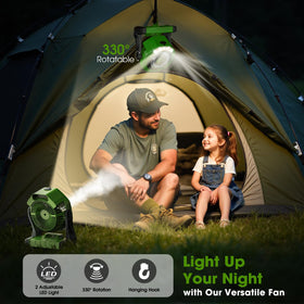 Ausic camping fan with LED light for night outdoor activities