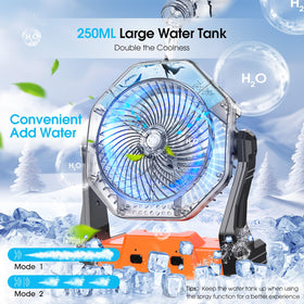 Ausic Misting Fan 250ml tank for refreshing mist during activities.