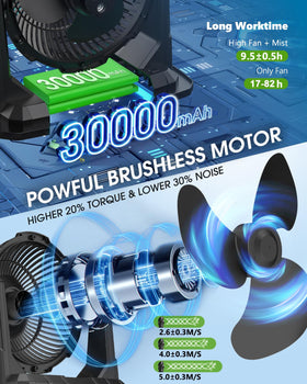 Ausic misting fan with 30,000 mAh battery for long outdoor sessions