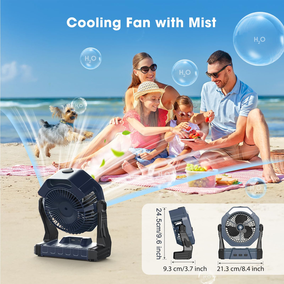 Ausic Misting Fan hook design for tent, car, or branch mounting