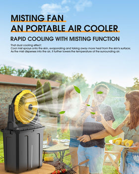 Ausic misting fan showing three mist nozzles for versatile cooling