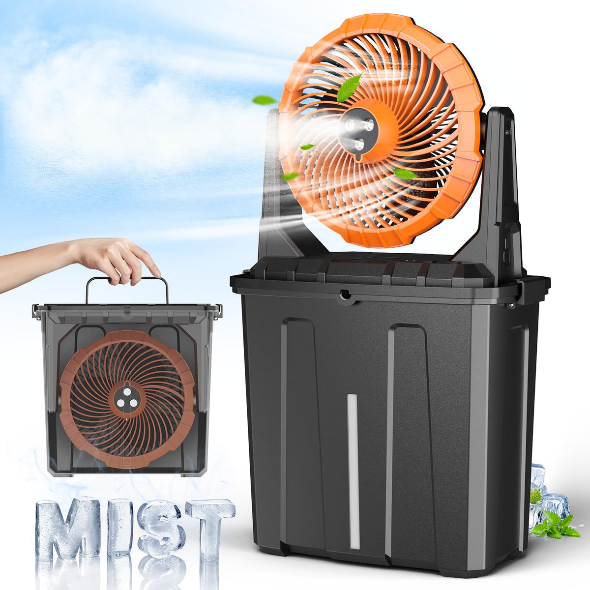Ausic misting fan with triple-nozzle spray for wide outdoor cooling