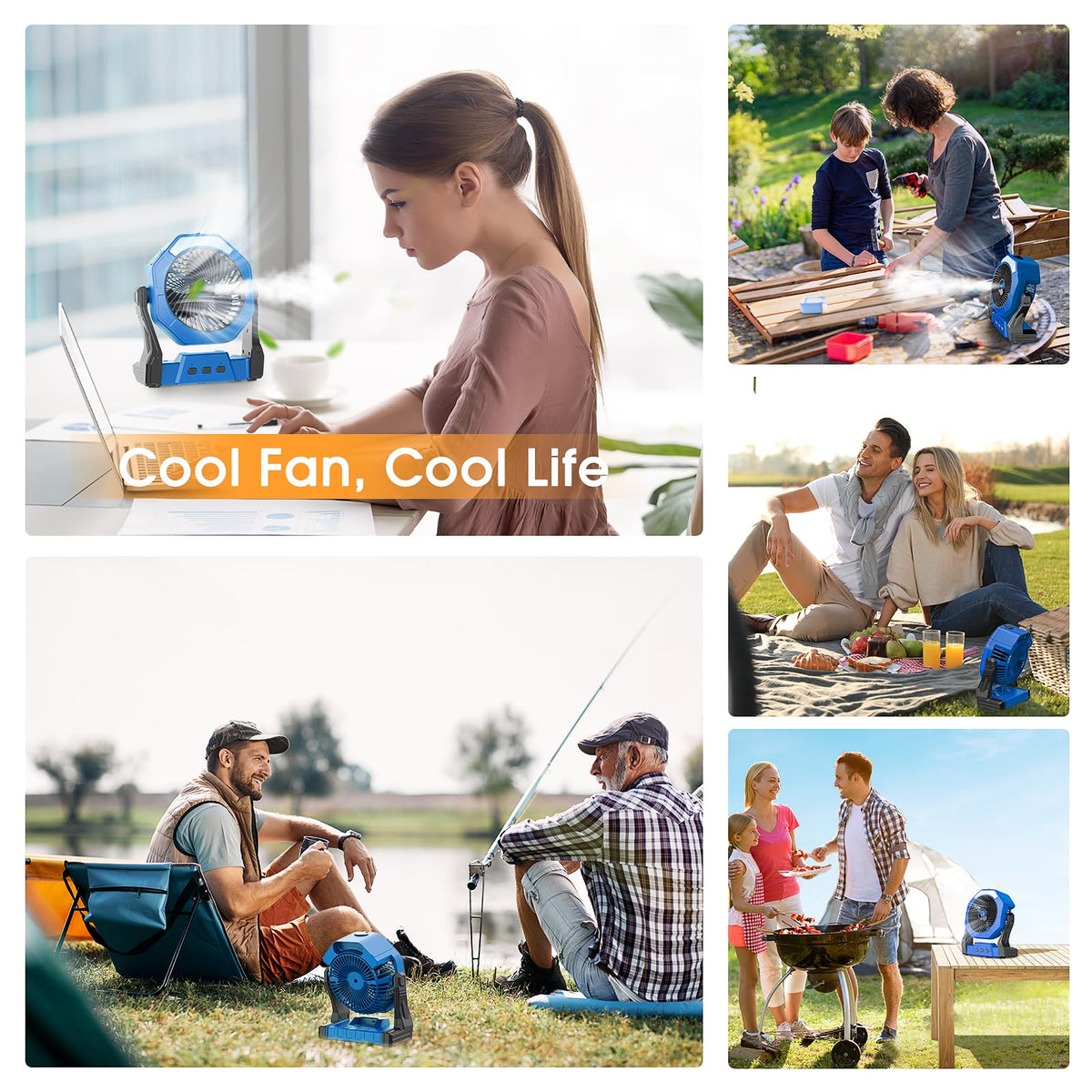 Ausic misting fan supports travel and camping adventures with USB charging.