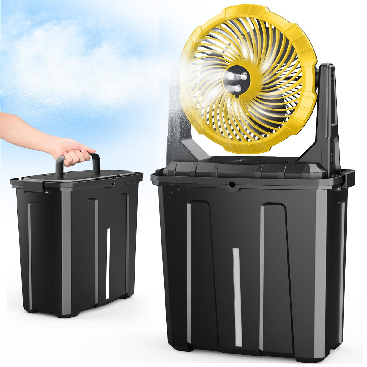 Ausic misting fan with water box for outdoor cooling on sunny days