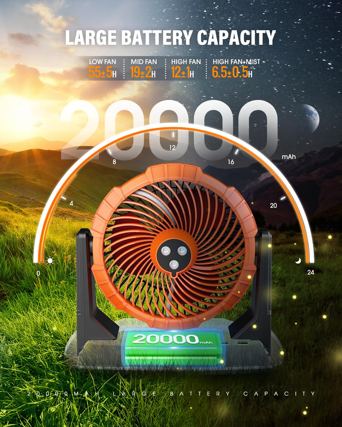 Ausic cordless outdoor misting fan operating without a power socket