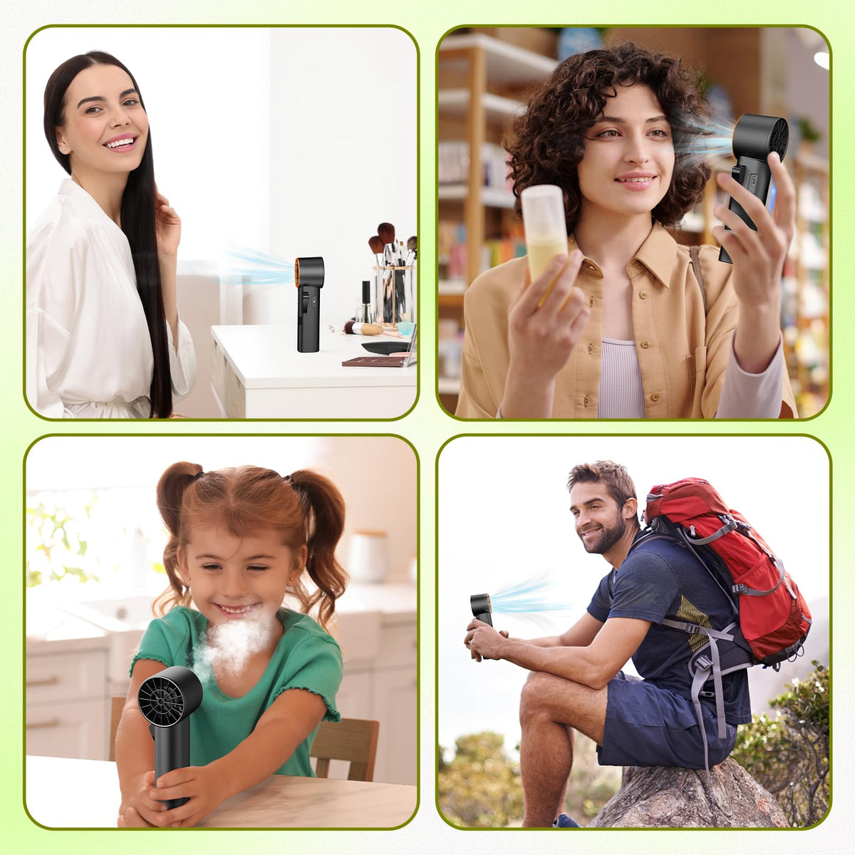 Ausic outdoor use misting fan suitable for shopping, beach trips and more.
