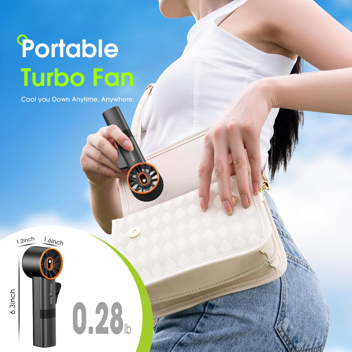 Ausic portable fan with 2000mAh battery for long outdoor use.